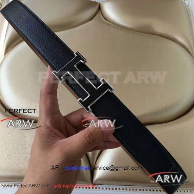 Perfect Replica AAA Hermes Black Belt With Stainless Steel Buckle Black Face